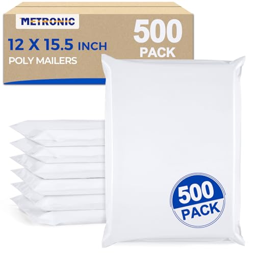 METRONIC White Poly Mailers 12x15.5 Inches Bulk Shipping Bags 500pcs
