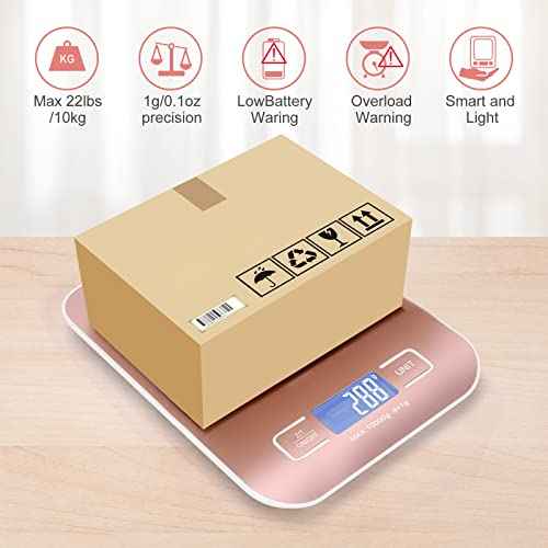 Digital Shipping Scale, Kitchen Scale, Stainless Steel Accurate 10kg/1g Portable Rechargeable Small Postal Scale for Packages, Small Business, Handmade, Liquids, Jewelry, Boutique(Rose Gold)