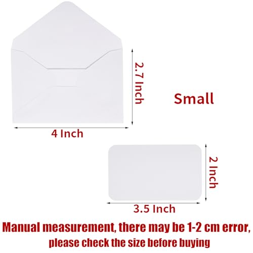 White Gift Card Envelopes 2.7 x 4 Inch - 100 Sets with Blank Cards, Jiebor