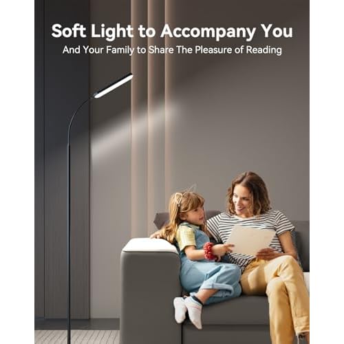 Floor Lamp - Bright 15W LED Floor Lamp with Remote & Touch Control - Stepless Dimming & Color Temperature Adjustable, Eye-Caring Standing Lamp with 1H Timer, Gooseneck Design for Living Room, Bedroom