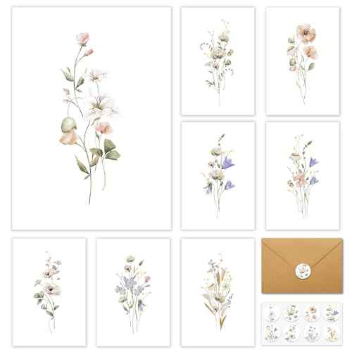 Blank Cards and Envelopes 32 Pack Blank Greet Cards, Beautiful Blank Note Card, Perfect Stationary Set For All Occasions, 8 Assorted Floral Designs, 4" x 6"
