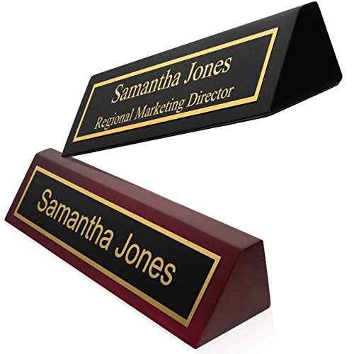 Providence Engraving Personalized Wood Desk Name Plate for Office with Custom Laser Engraved Piano Finish Desk Wedge in Rosewood, 2x10