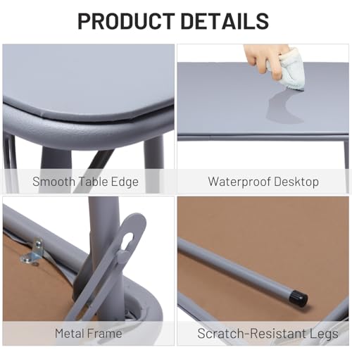 FurnitureR 34-Inch Square Folding Card Table with PVC Top & Metal Frame, Grey