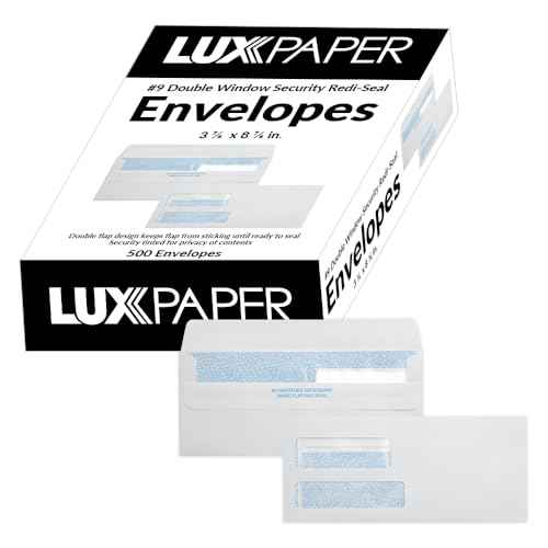 LUXPaper #9 Double Window Security Envelopes | 500 Qty | Security Tint | Peel & Press | 3 7/8" x 8 13/16" | Bright White | 24lb. Text