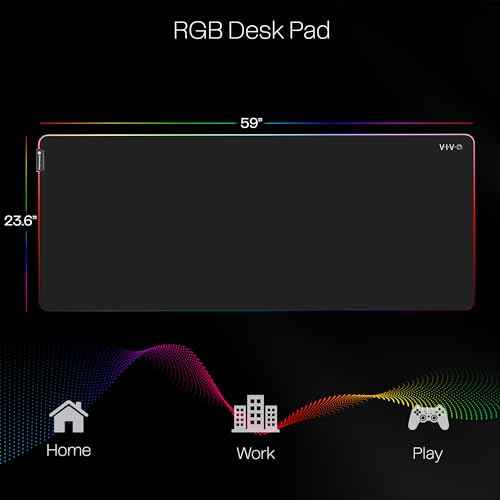 VIVO Large 60 x 24 inch Full Size Desk Pad with RGB Lighting for Office Ambience and Immersive Gaming, Oversized Mouse Pad Table Top Cover, 12 Color Modes, Non-Slip Base, Black, DESK-PAD60-24