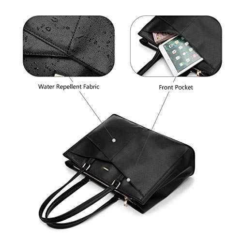 LOVEVOOK Laptop Tote Bag for Women 15.6 Inch Waterproof Leather Computer Bags Business Office Work Briefcase Black