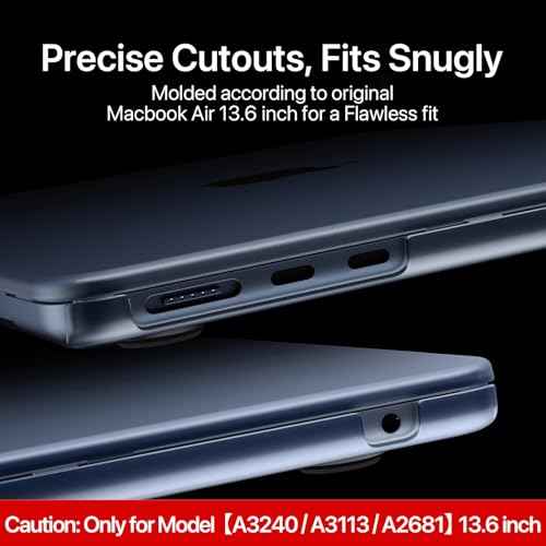 Compatible for MacBook Air 13.6 inch Case M4 M3 M2 2025 2024-2022 Release Model A3240 A3113 A2681, Sturdy Protective Hard Shell Case Cover for MacBook Air M2 13 inch - Midnight Clear