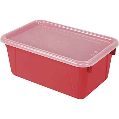Storex Small Cubby Bins ? Plastic Storage Containers for Classroom with Non-Snap Lid, 12.2 x 7.8 x 5.1 inches, Red, (62407U05C) (Pack of 5)