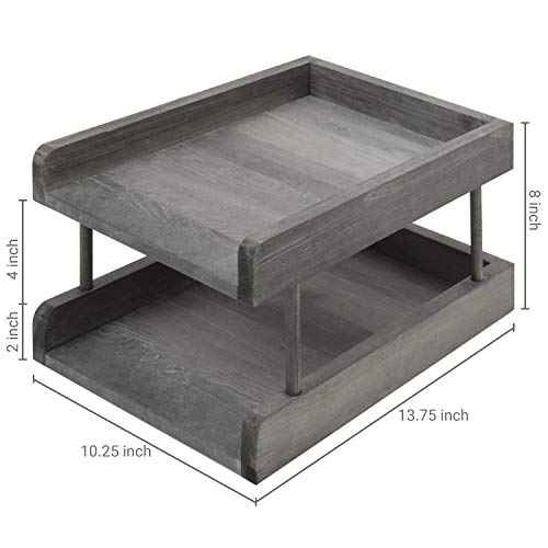 MyGift 2-Tier Rustic Gray Wood Paper File Organizer in and Out Tray/Office Desktop Document Holder Rack