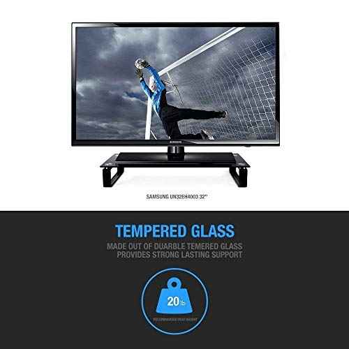 Eutuxia Type-S Black Tempered Glass Monitor Stand, TV, Laptop, Computer, All-In-One Desktop, Printer Riser [21.75 x 8.25 x 3.25 Inches]