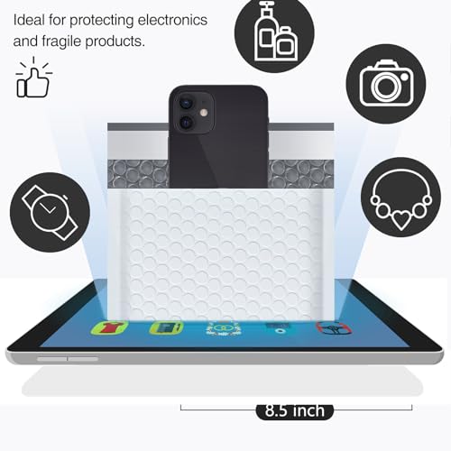 UCGOU White Bubble Mailers 8.5x12 Inch (25 Pack) - Self-Sealing Shipping Bags, Waterproof & Puncture-Resistant