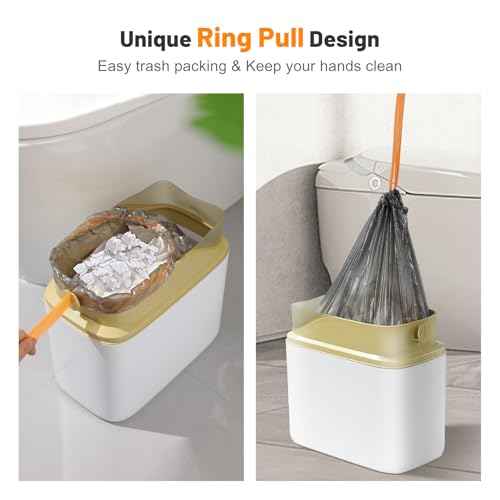 MOPALL Automatic Bathroom Trash Can with Lid, 3.1 Gallon / 13L Smart Motion Sensor Touchless Small Waste Basket, Slim Plastic Garbage Can for Bedroom Kitchen Office Home Toilet, White & Gold