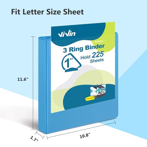 ViVin Sturdy 1 Inch D Ring Binders, 3 Ring Binders with 2 Pockets, Hold 225 Sheets of US Letter Size Paper for Office,Home,School, 12 Pack (Assorted)