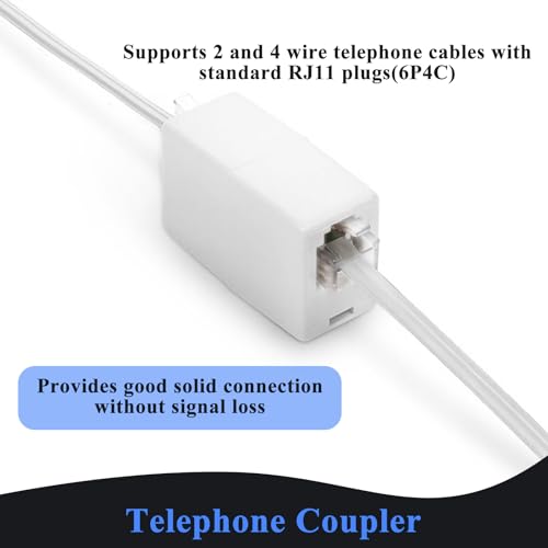 15FT White Landline Phone Cord with RJ11 Splitter & Cable Clips