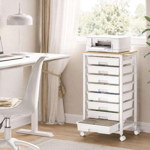 SYKIARIOL Rolling Cart with 8 Drawers - White, 31.18"H