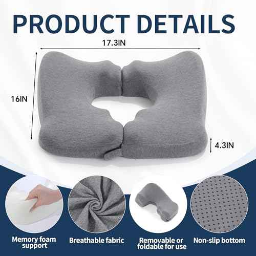 BALAPET Memory Foam Bed Sore Cushions for Butt, Ergonomic Bedsore Pressure Relief Pillow for Sleeping and Sitting, Removable T Shaped Opening Tailbone Cushion for Bed Sores on Buttocks(Grey)