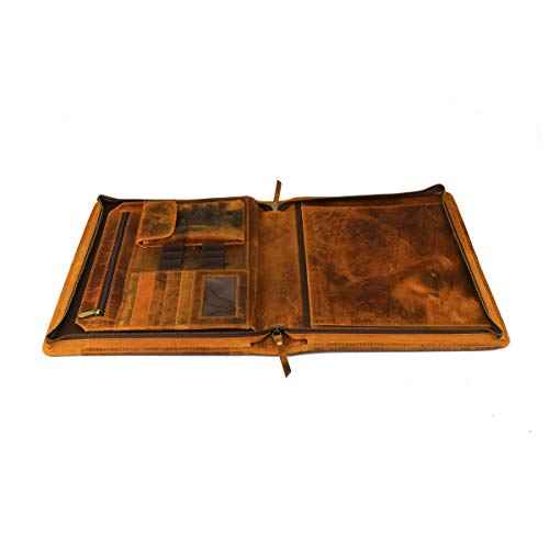 Vintage Zippered Business Organizer Book Style File Folder, Tan