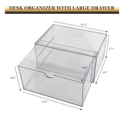 Clear Desk Organizers and Accessories, 2 Pack Plastic Drawer Organizer for Office Supplies, Marker Pen, Art Crafts, Stationery, Coffee Pods, Stackable Home Storage (2 Drawers)