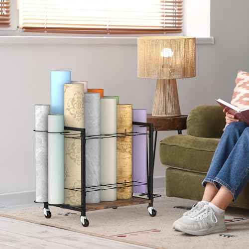 Blueprint Storage Rack Cart,18 Slots Blueprint Holder with Wheels,Used for Wrapping Paper Storage,Gift Wrapping Organizer Storage,Organizing Posters, Architectural Plans and Artwork Stably(Brown)