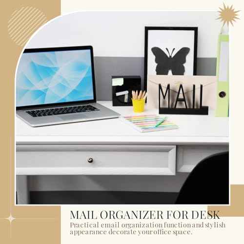 1 Slot Mail Holder Wooden Mail Organizer Black Countertop with Cutout Lettering Design for Office Desktop Envelope and Document Storage Rack(Mail)