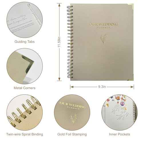 Wedding Planner Book and Organizer for Bride - Elegant Linen Cover Wedding Planning Binder with Checklists,Pockets & Calendars,Perfect Engagement Gifts for Couples(Apricot)