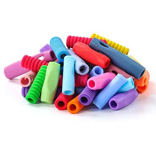 Ergonomic Pencil Grips Silicone 8 Pcs for Kids and Adults Handwriting, Gel Pen Grips with 3 Concaves, 1 Pack 4 Colors