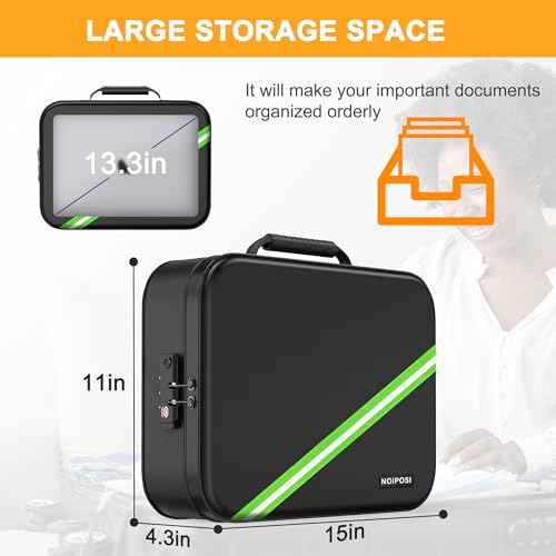 Noiposi Document Organizer with 5200¢µ Heat Insulated,15.0"x11.0"x4.3" Water Resistant and Fireproof Document Box,Portable Home Travel Safe Storage Box for Important Documents,File