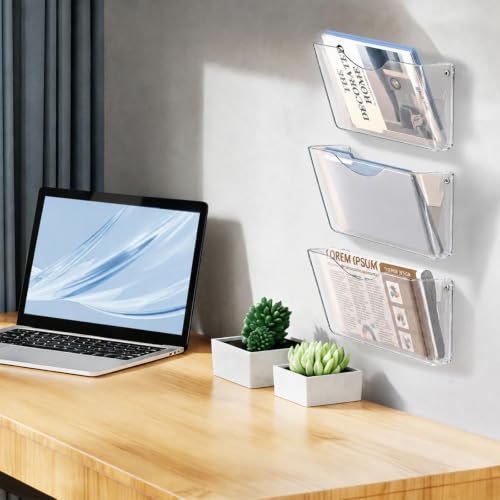 SUPEASY Clear Acrylic Wall File Holder 3 Pack - Wall Mount Document Organizer