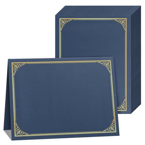 SUNEE Blue Certificate Holders 30 Pack, 8.5x11 Diploma Covers with Gold Foil Border
