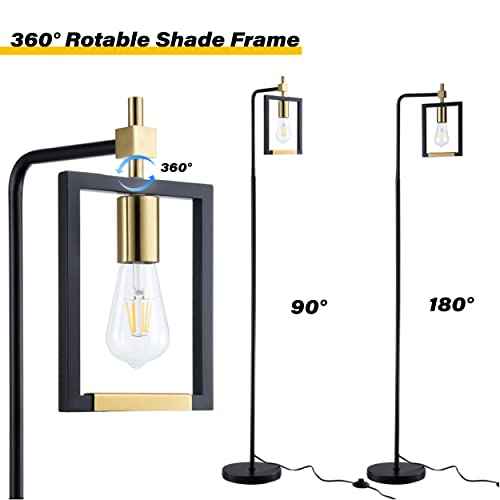 Hamilyeah Industrial Floor Lamp for Living Room, Mid Century Standing Lamp for Bedroom, Farmhouse Black and Gold Tall Lamp for Office, Stand up Lamp with Pedal Foot Switch