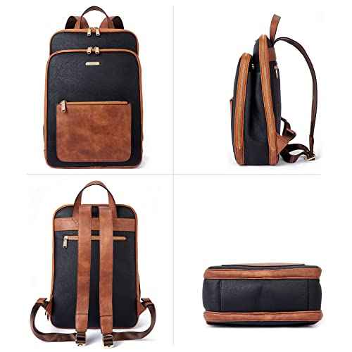Telena Leather Laptop Backpack for Women 15.6 inch Computer Bag Casual College Bookbag Bag