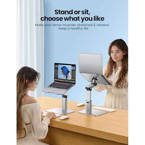 Vaydeer Portable Standing Desk Converter, All-in-One Aluminum Laptop Stand Adjustable Height 360¡Æ Rotation, Ergonomic Riser, Universal Fit for MacBook Pro and All Laptops, Sit-to-Stand Design