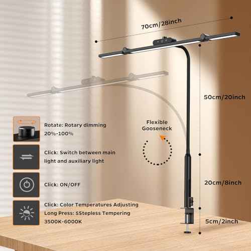 LED Desk Lamp with Clamp, 24W Architect Light, Auto-Dimming, Stepless Brightness Control, Atmosphere Lighting for Home Office