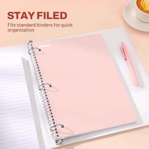 SUNEE Pastel 5-Pack Spiral Notebooks - 1 Subject, College Ruled, 8 x 10.5 inches, 70 Sheets, Pink, Purple, Blue, Green, Yellow