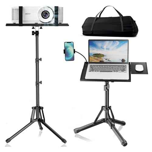 Projector Stand Laptop Tripod- Portable Tripod Adjustable Height 20 to 60 Inch, Projector Stand with Gooseneck Phone Holder £¦ Mouse Tray, Laptop Floor Stand for Podium,Studio, DJ Racks