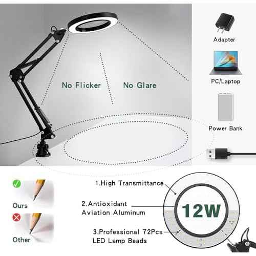 Magnifying Glass with Light and Stand, 10X Magnifying Lamp, 2-in-1 Magnifying Desk Lamp with Clamp, 3 Color Mode, Magnifying Glasses with Light for Close Work (Base £¦ Clamp)