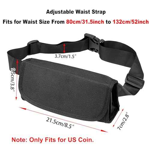 BSTKEY 2 Pack US Coin Holder Coin Dispenser, Fanny Pack with Banknote Waiters Purse Coin Sorter Coin Organizer, Black Coin Storage Bag with Belt for Waitress Server Collector Cashier Change
