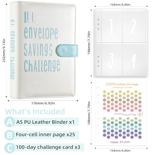 Blue LXWHYP 100 Envelopes Money Saving Challenge Binder with Tracker & Budget Planner