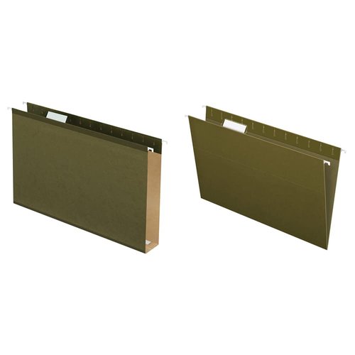 Pendaflex Extra Capacity Reinforced Hanging File Folders, 2", Legal Size, Standard Green, 1/5 Cut, 25/BX (4153x2) & Recycled Hanging Folders, Legal Size, Standard Green, 1/5 Cut, 25/BX (81622)