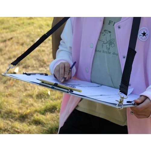 Three Clip Metal Clipboard with 2 Dedicated Shoulder Strap, 11x17 Artist Clipboard Aluminum, Large Clip Board for Drawing, Field Portable, Tactical, Urban Sketch