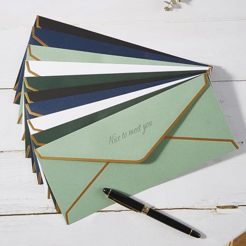 Topeen Navy Blue #10 Business Envelopes with Gold Stickers - Thick Paper Pack