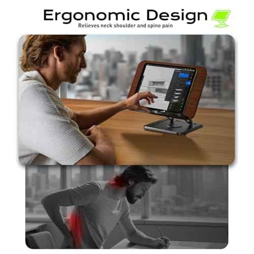 Book Stand for Reading, Adjustable Book Holder with 360¡ÆRotating Bases, Ergonomic Cookbook Stand Recipe Book Holder with Elastic Page Clips for Magazines, Tablets, Laptops