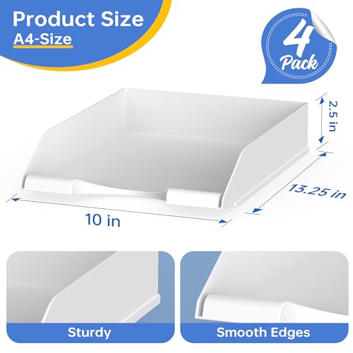 Delifox 4 Pack Black Stackable Paper Trays for Letter Documents Desktop Organizer