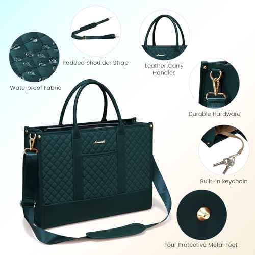 LOVEVOOK Laptop Bags for Women, 15.6 inch Waterproof Work Tote Bag with Clutch, Professional Teacher Computer Purse Lightweight Shoulder Bag Travel, green