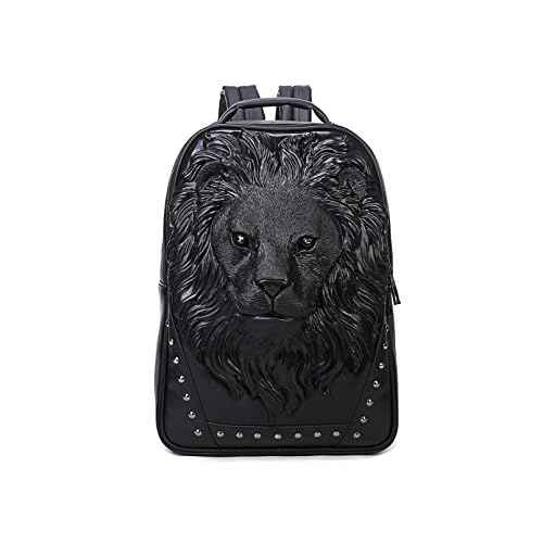 Berchirly Men Pu Leather Lion Head Backpack Women Fashion Casual Travel Hiking Daypack Laptop Bag Backpacks