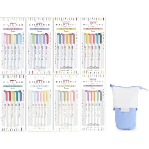 Double-Ended Creative Highlighter set of 40 colors original pen pouch (Blue)