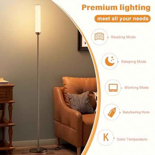 LED Floor Lamp with Remote Control, 65" Standing lamp with Stepless Adjustable 3000K-6500K Colors & 5%-100% Brightness, Foot Switch(Brown)