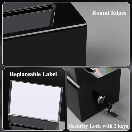 VOISEN Black Acrylic Donation Box with Lock & Sign Holder - 1 Pack