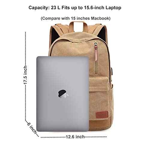 Canvas Laptop Backpack, Waterproof School Backpack With USB Charging College
