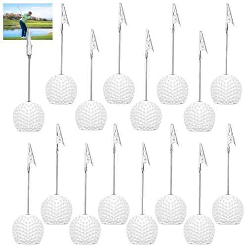 16 PCS Resin Golf Ball Base Alligator Clip Place Card Holder Golf Ball Shaped Table Number Holder Name Place Card Holder for Office Menu Events Wedding Party